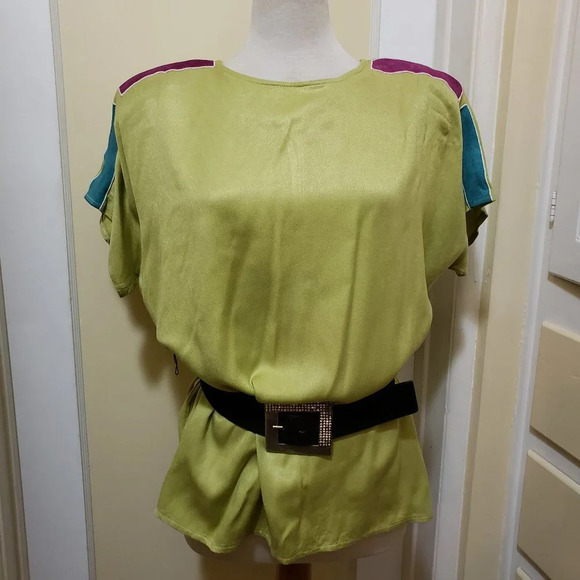 Vintage Wide Shoulder Top by BG Studio Citron w/ Suede Size Large - Picture 1 of 6